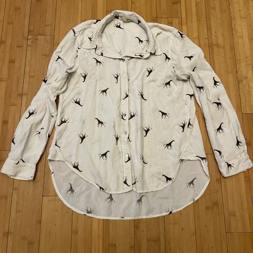 Jane and Delancey Cream Button Down Shirt with giraffe Print